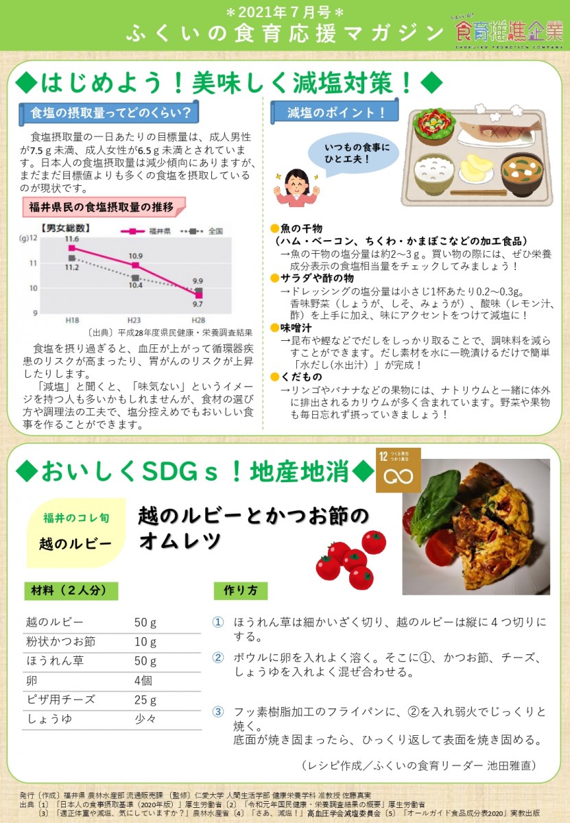 ふくいの食育推進企業に登録しました！